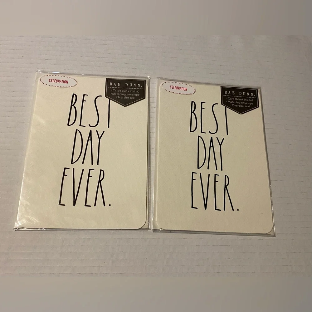 2 Rae Dunn 'Best Day Ever' blank Celebration Cards